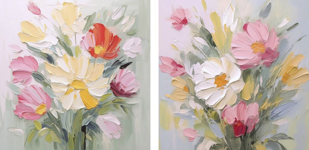 Painting of flowers on canvas