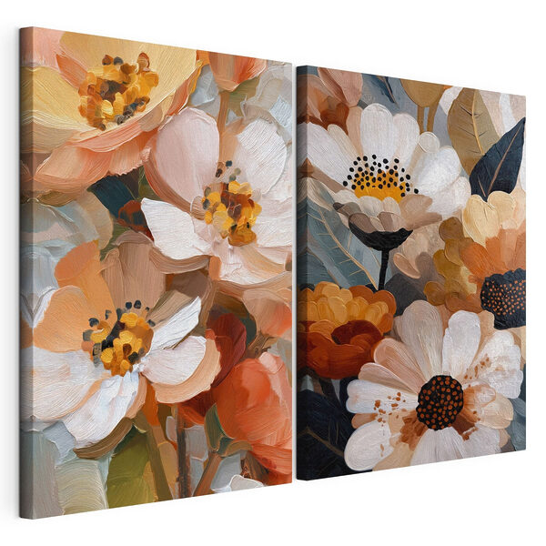 Modularer Leinwanddruck Blumenschönheit in warmen Farbtönen