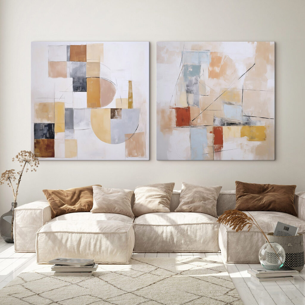 Two paintings of different colors
