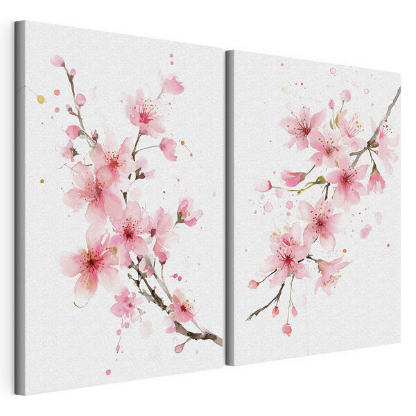 Modularer Leinwanddruck Aquarell mit rosa Blumen