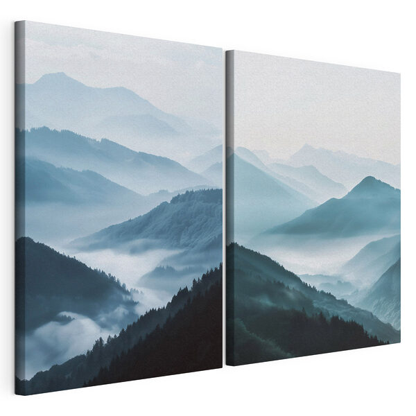 Modularer Leinwanddruck Collage aus Bergen im Nebel