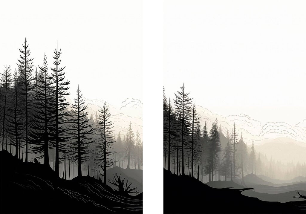 Black and white image of a forest