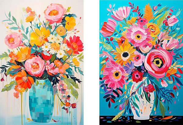 Collage of paintings of flowers