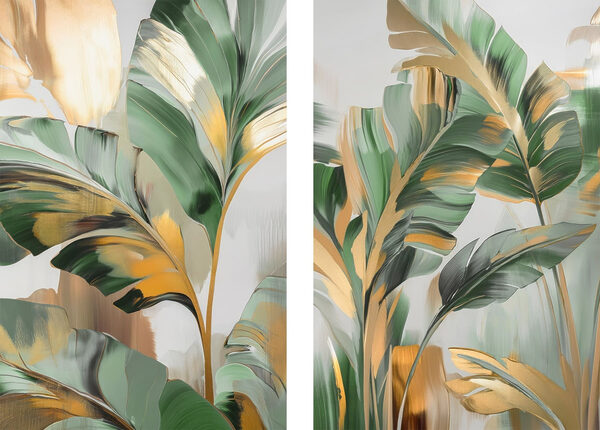 Painting of leaves on a glass surface