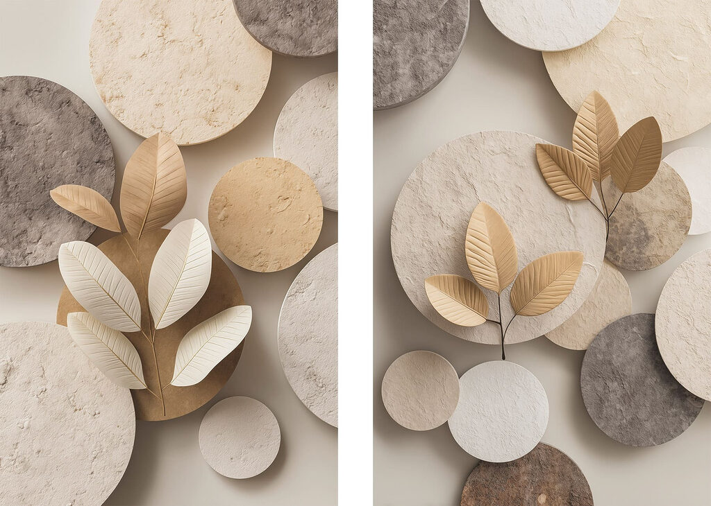 Collage of images of circles and leaves