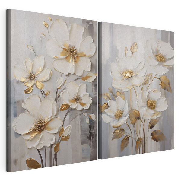 Modularer Leinwanddruck Gemälde mit Blumen auf grauem Hintergrund