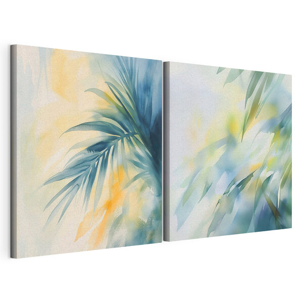 Modularer Leinwanddruck Aquarellbild mit Blättern