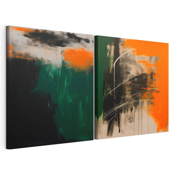 Modularer Leinwanddruck Zwei Kunstwerke in Orange und Schwarz