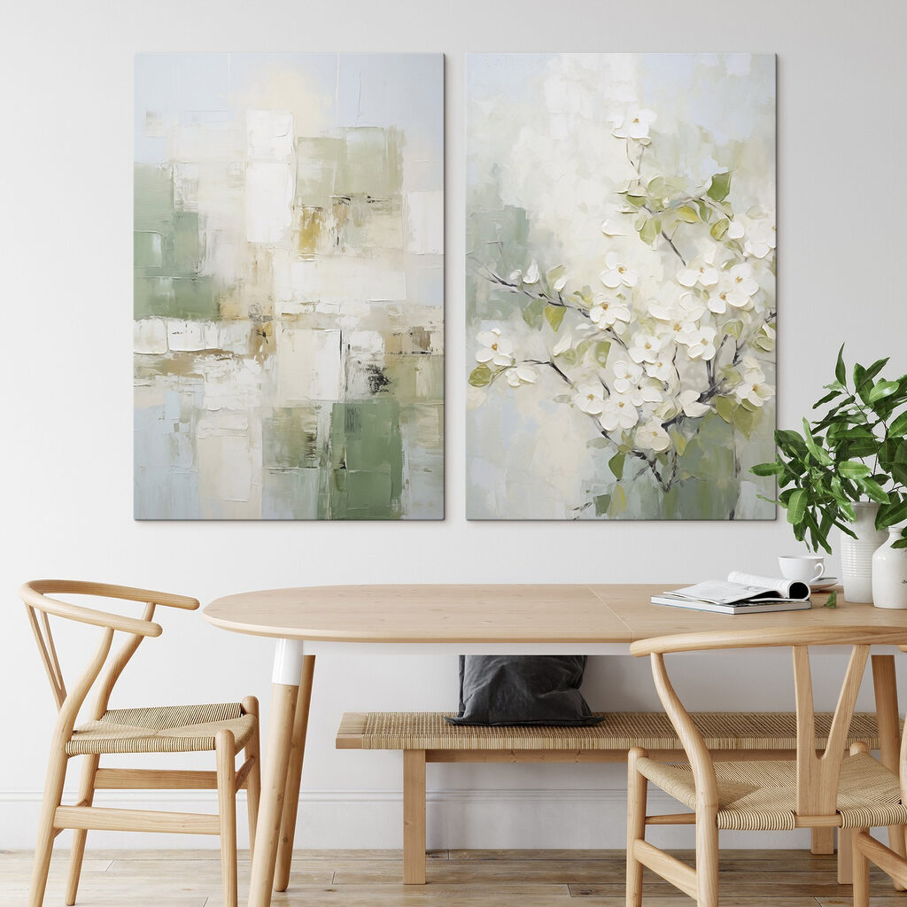 Painting of a tree with white flowers