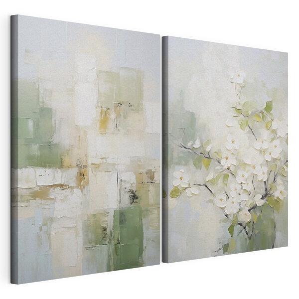 Painting of a tree with white flowers