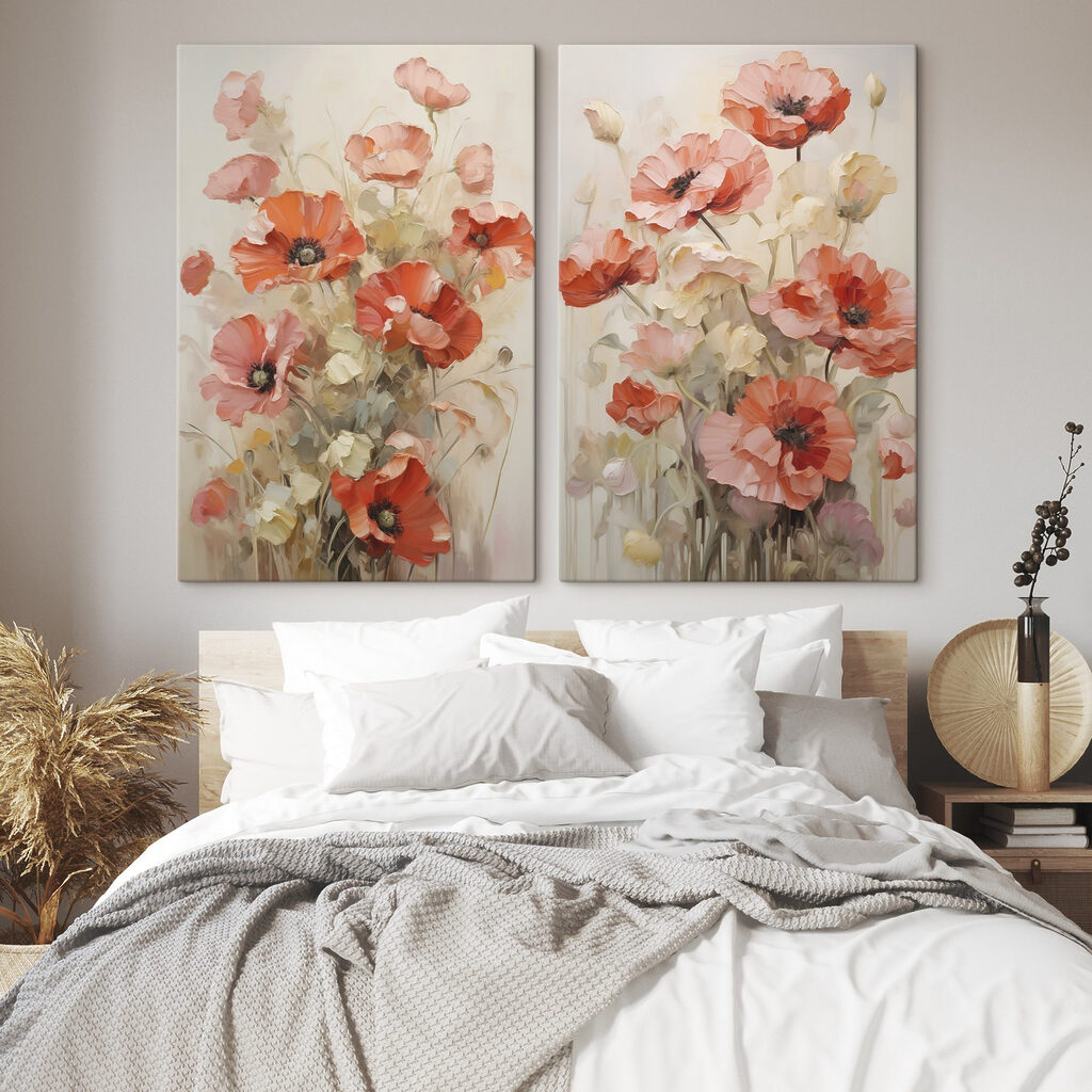 Painting of flowers on canvas