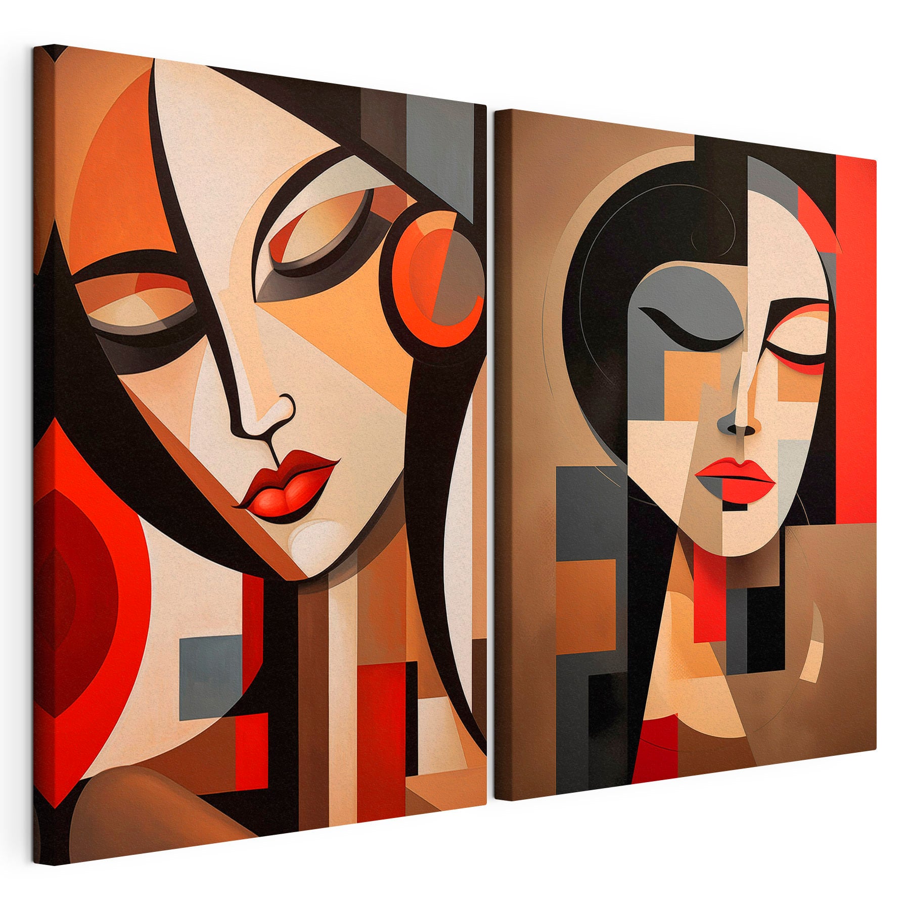 Two paintings of women with different colors
