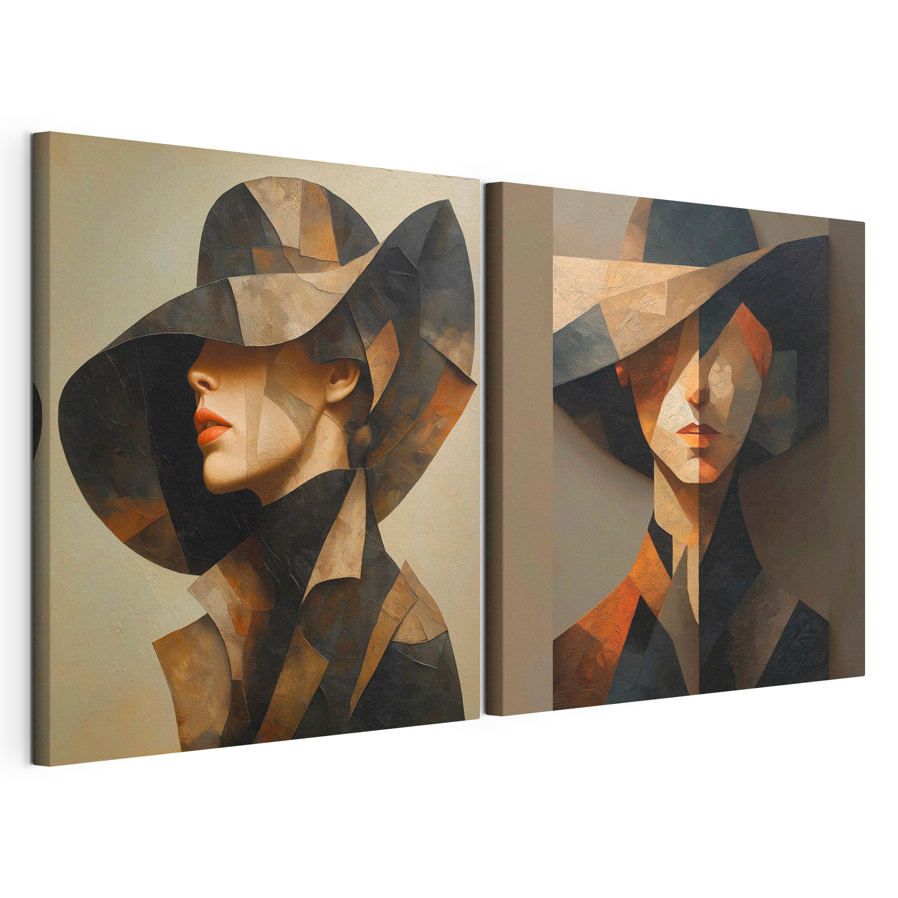 Collage of a painting of a woman in a hat