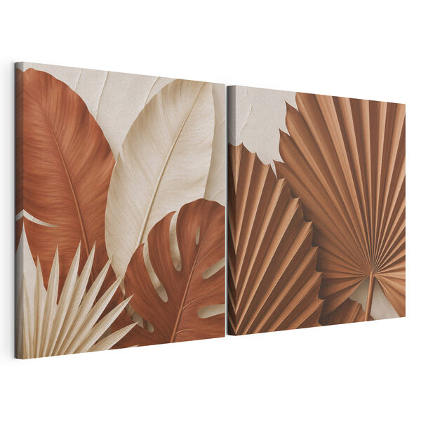 Modularer Leinwanddruck Von der Natur inspiriertes, erdiges Blattarrangement