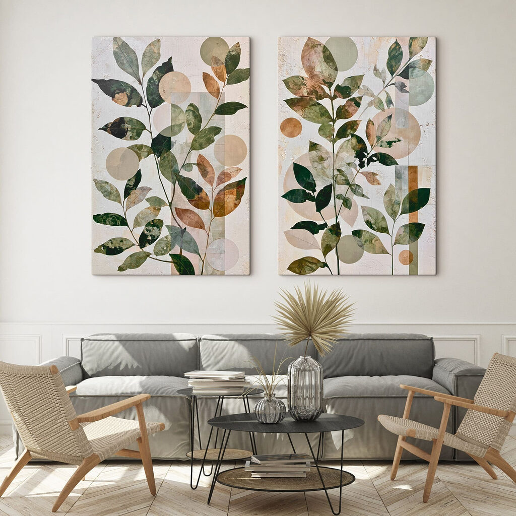 Painting of leaves and circles