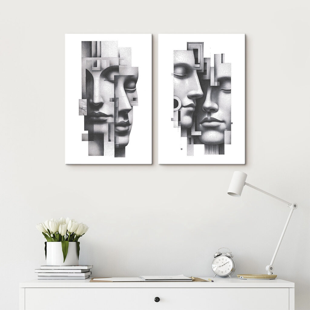 Faces intertwined in abstract harmony