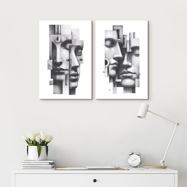 Faces intertwined in abstract harmony
