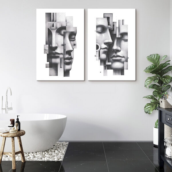 Faces intertwined in abstract harmony
