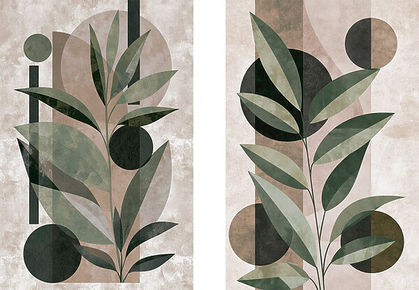 - Elegant leaves entwined with geometric shapes