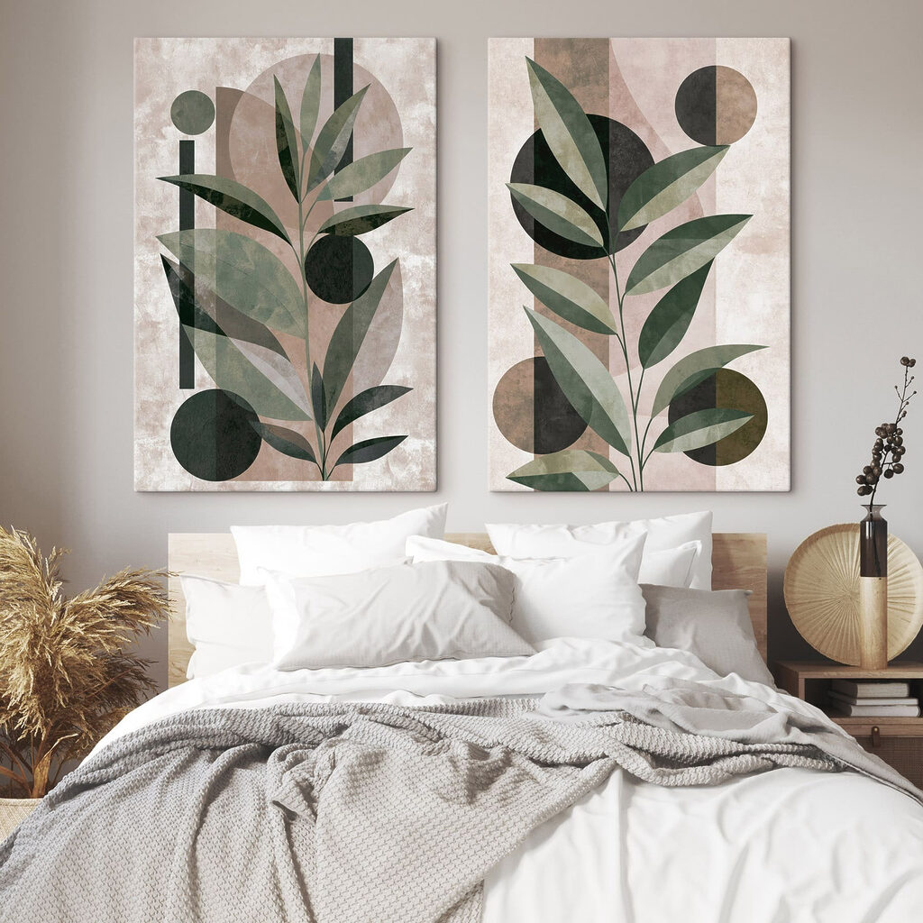 - Elegant leaves entwined with geometric shapes
