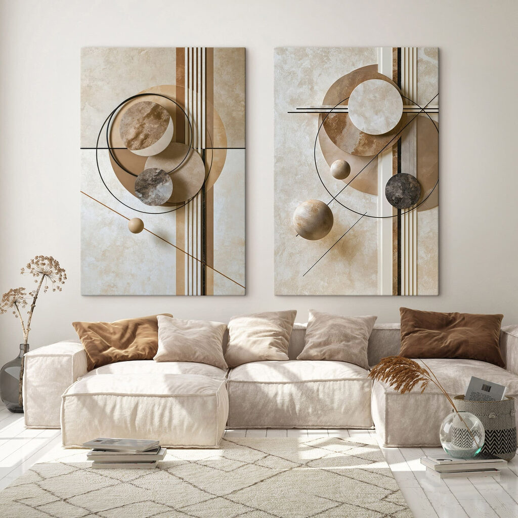 Collage of art with circles and lines