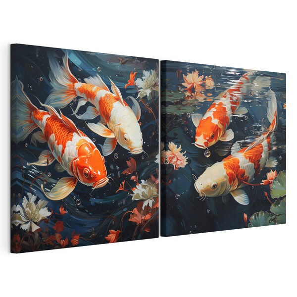 Modularer Leinwanddruck Collage von ein paar Fischen, die im Wasser schwimmen