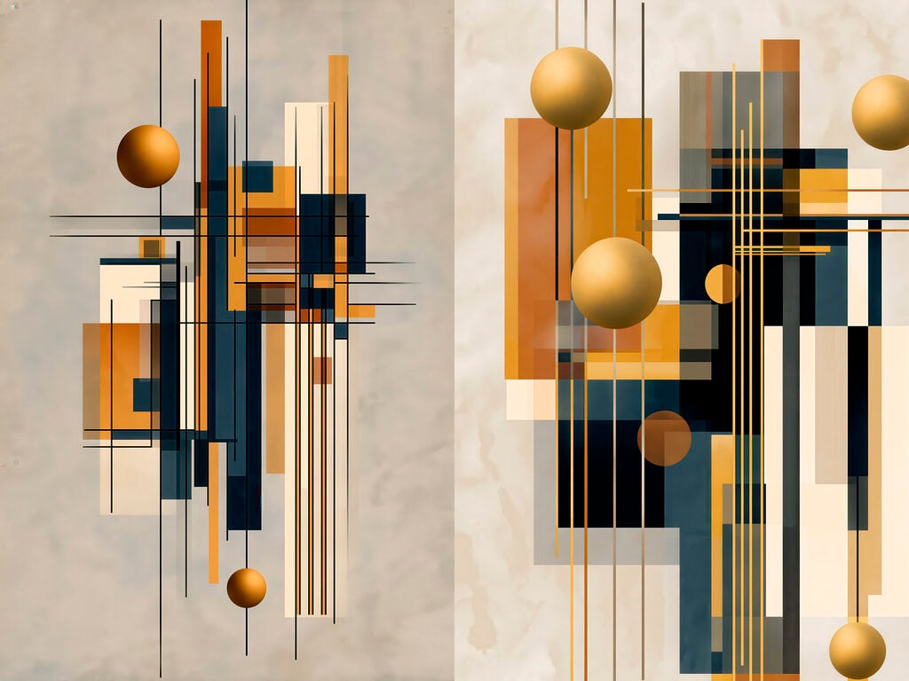 Collage of art with circles and lines