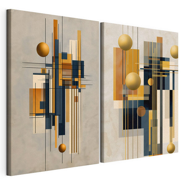 Modularer Leinwanddruck Kunstcollage mit Kreisen und Linien