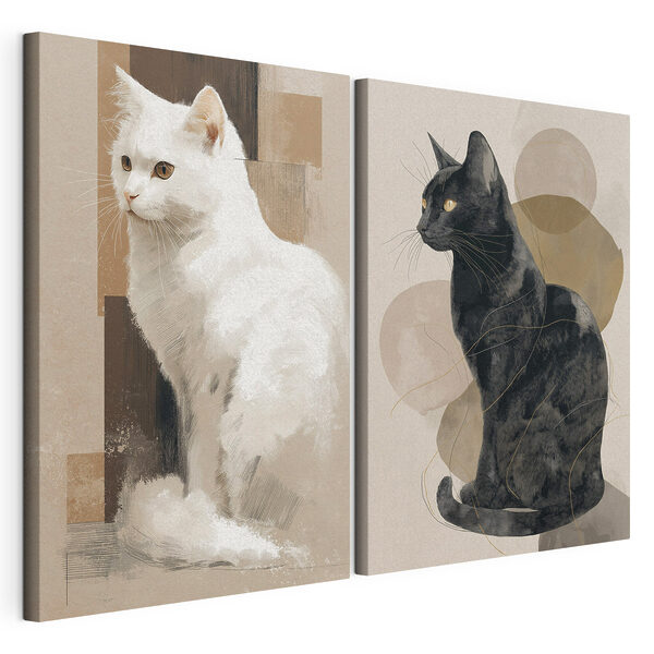 Modularer Leinwanddruck Weiße Katze und schwarze Katze