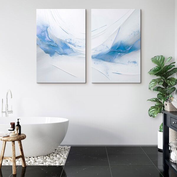 Collage of blue and white paint
