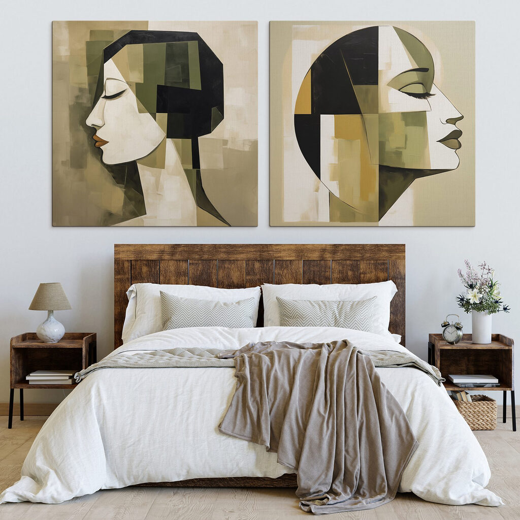 Two paintings of a person's head