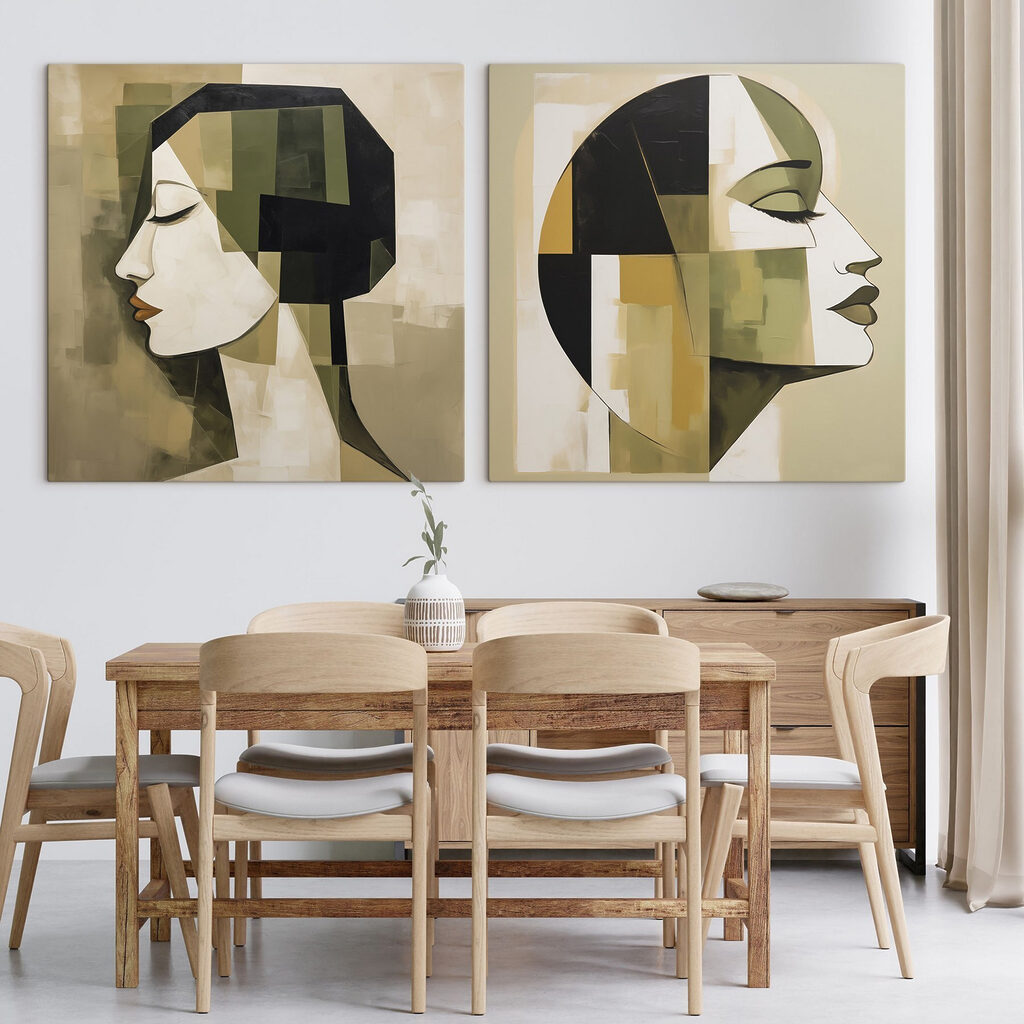 Two paintings of a person's head
