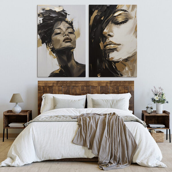 Collage of a woman's face and a painting of a woman's face