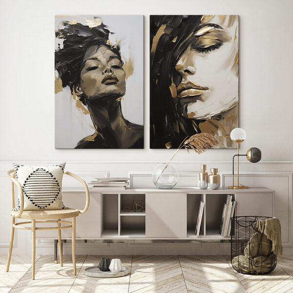 Collage of a woman's face and a painting of a woman's face