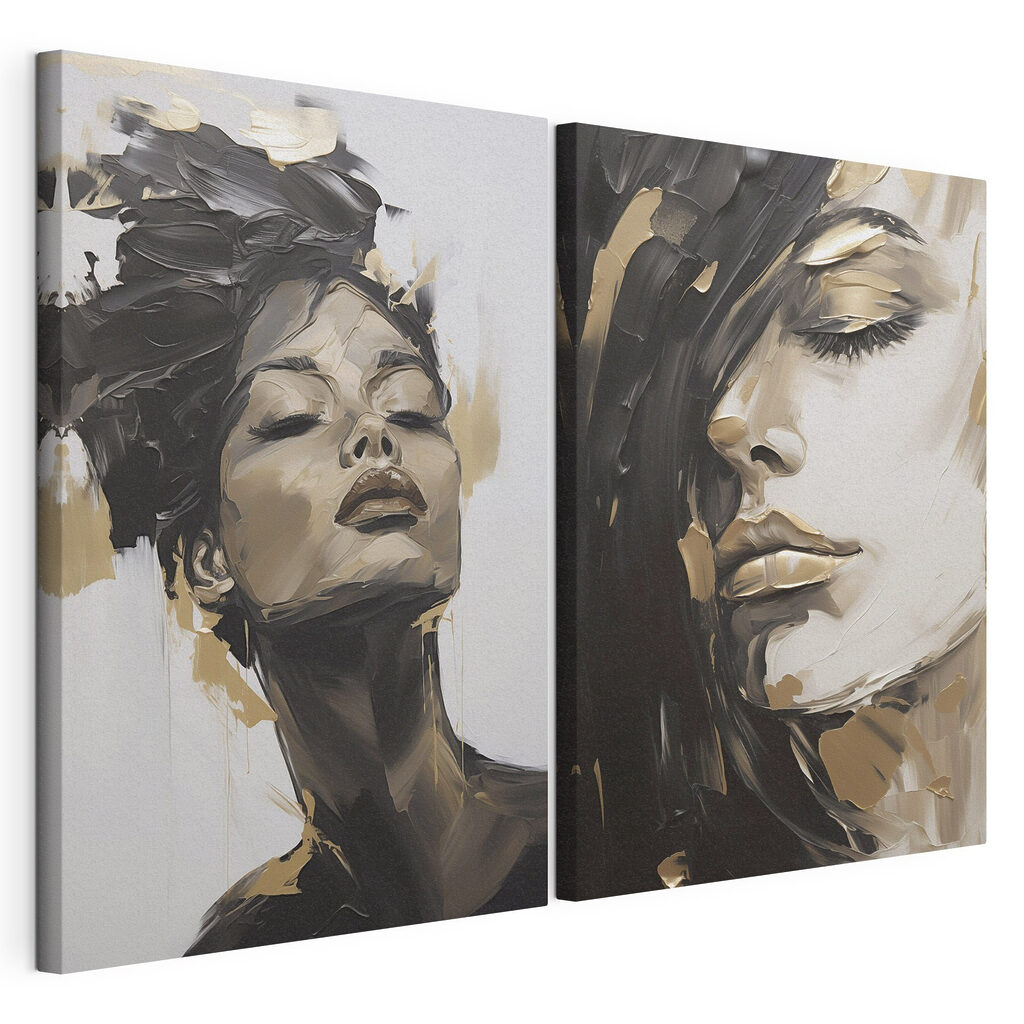 Collage of a woman's face and a painting of a woman's face