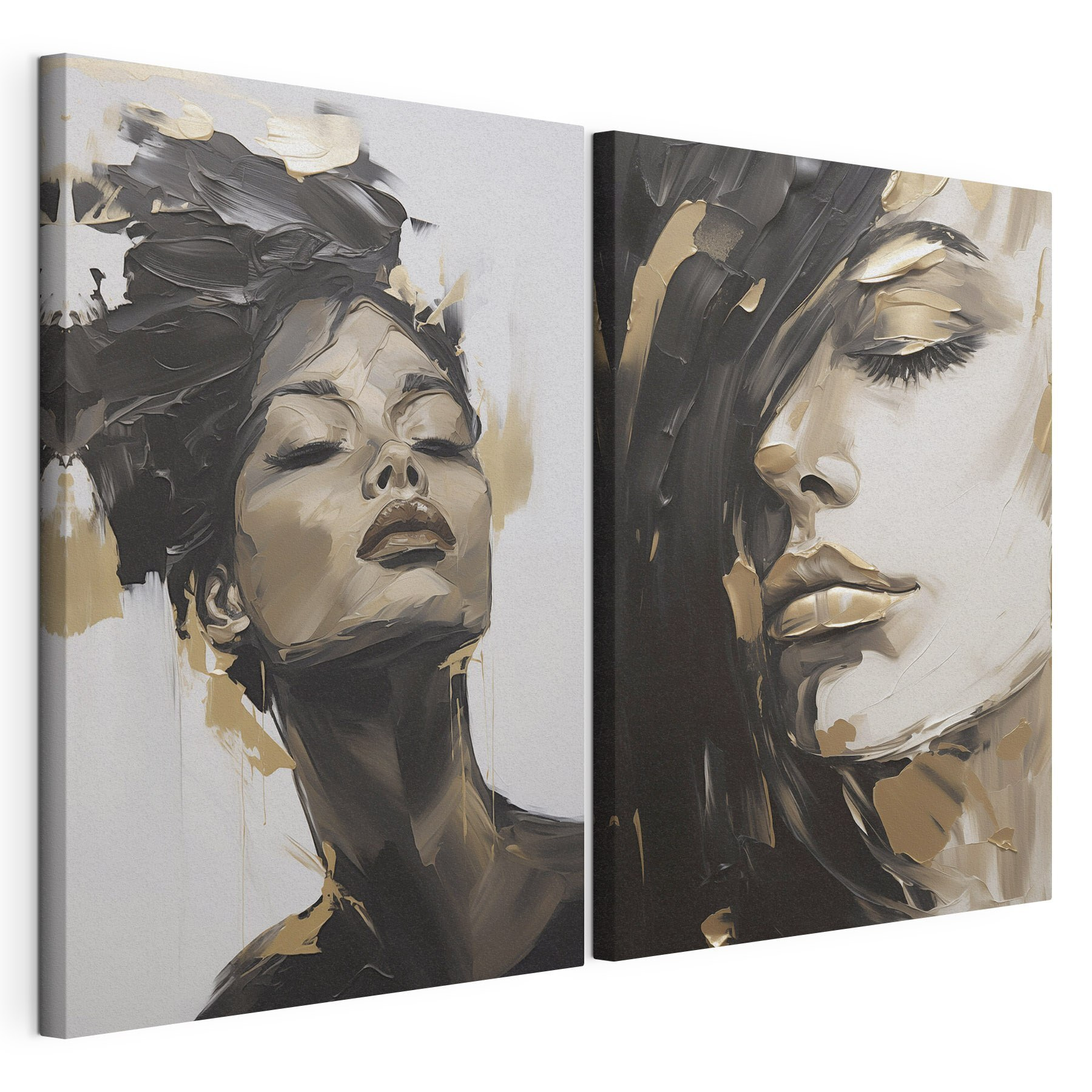 Collage of a woman's face and a painting of a woman's face