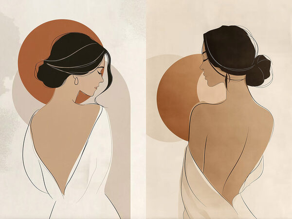 Woman in white and brown dresses