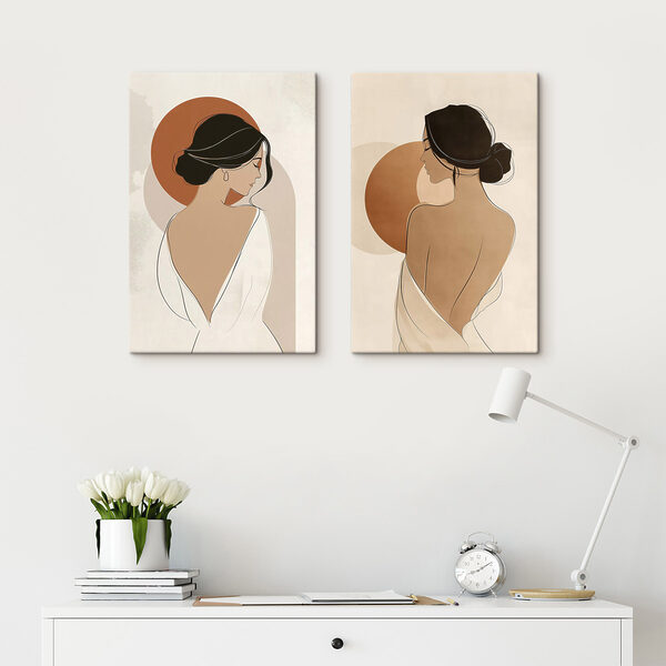 Woman in white and brown dresses