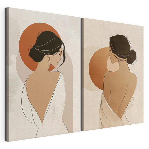 Woman in white and brown dresses