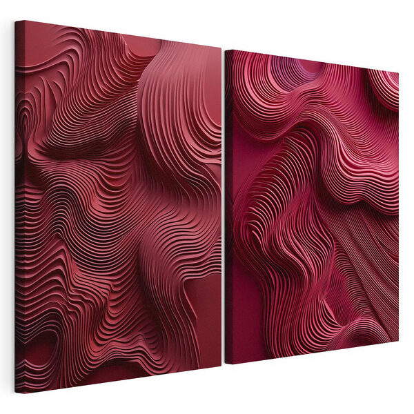 Modularer Leinwanddruck Rote und rosa Wellenlinien