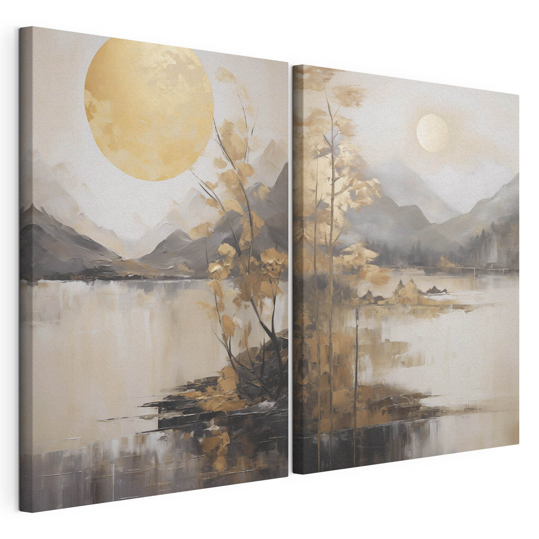 Painting of a landscape with a moon and mountains
