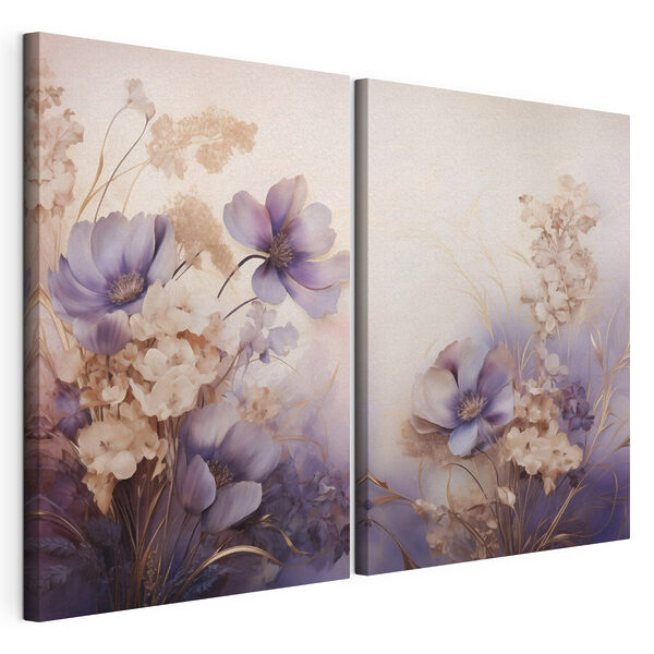 Modularer Leinwanddruck Zarte Blumen in sanften Pastelltönen