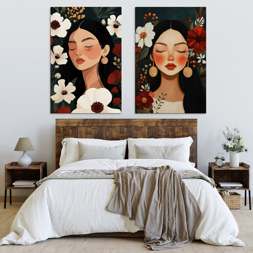Dreamy faces among vibrant blooms