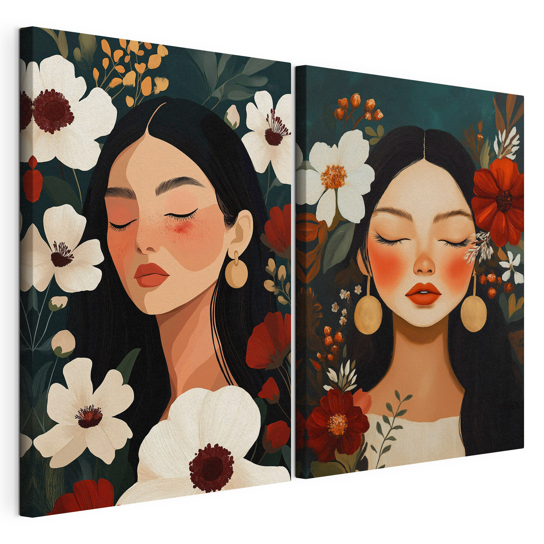 Dreamy faces among vibrant blooms