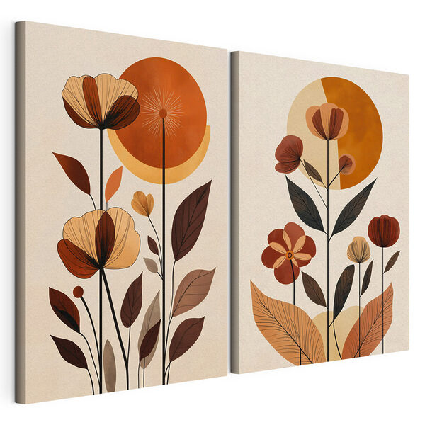 Modularer Leinwanddruck Gemälde mit Blumen und Blättern