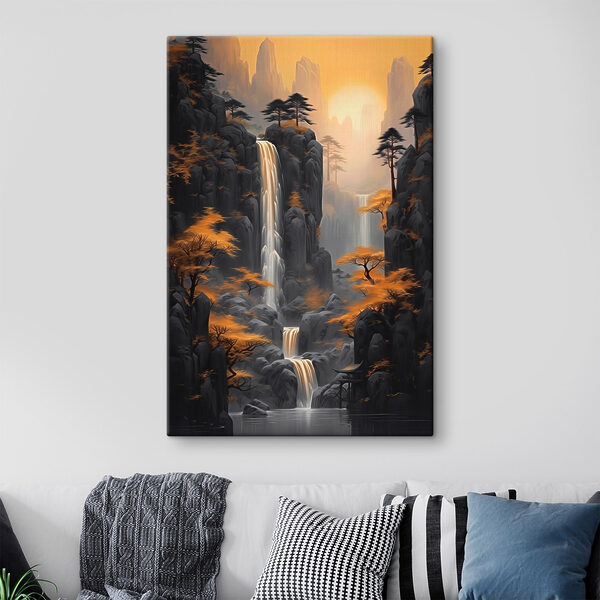 Wandbilder Wasserfall in einer felsigen Landschaft