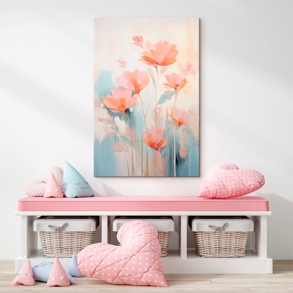 Painting of flowers on a blue background