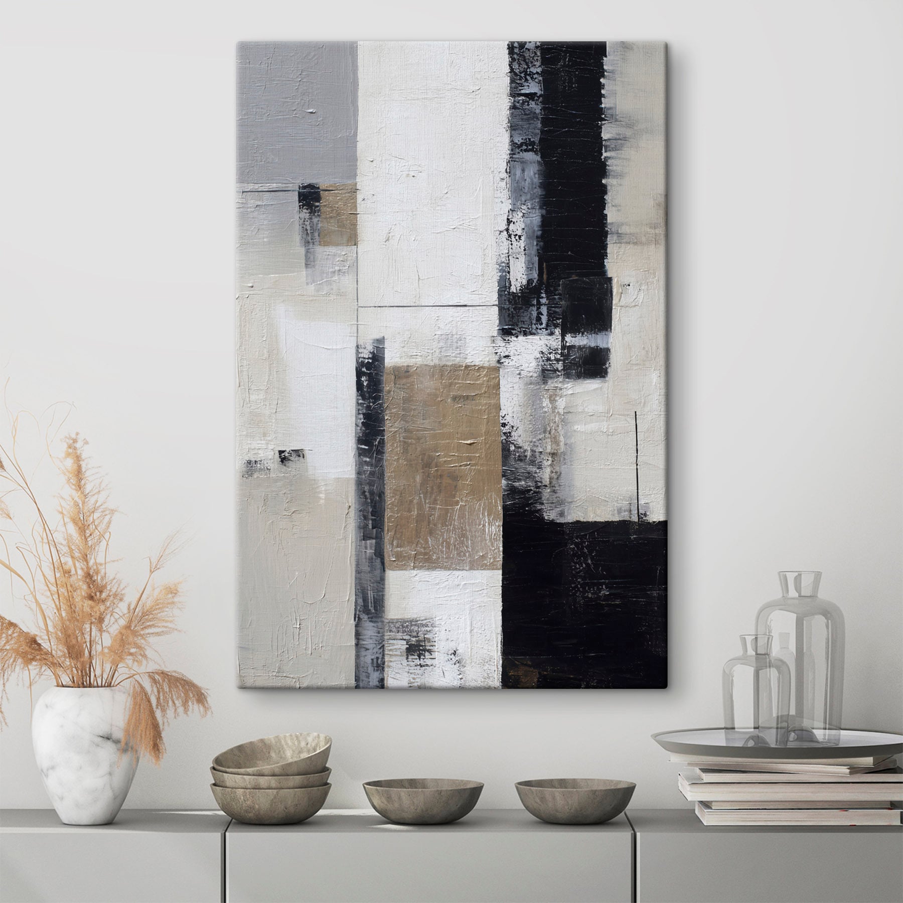 Painting of a white and black rectangular object