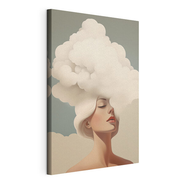 Woman with white hair and clouds in her hair