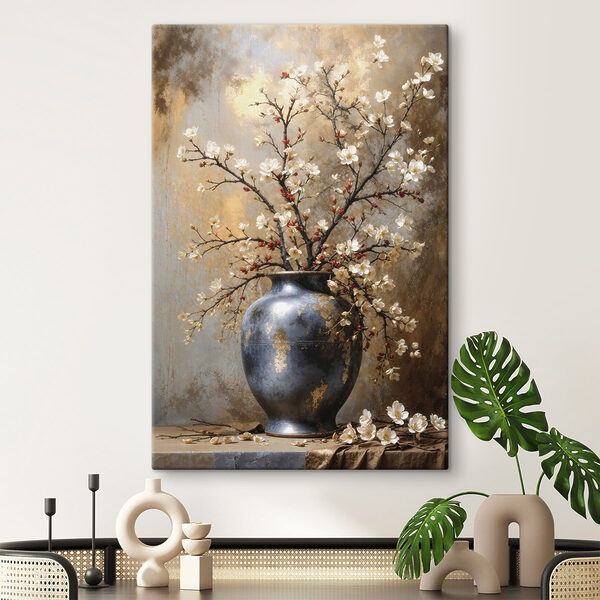 Wandbilder Vase mit weißen Blumen